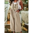 thumbnail image 7 of APEXFWDT Womens Casual Cotton Linen Jumpsuits Sleeveless Wide Leg Loose Romper Overalls Summer Baggy Solid Capri Jumpsuits with Pocket, 7 of 7