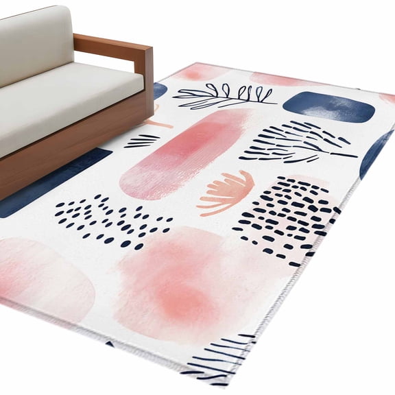 Pink Navy Blue Abstract Art Large Area Rugs for Bedroom Living Room, Soft Non Slip Carpet Bedside Rug, Modern Geometric Art Rectangular Floor Cover Kitchen Accent Rug 3'x5' for Dining Room/Office