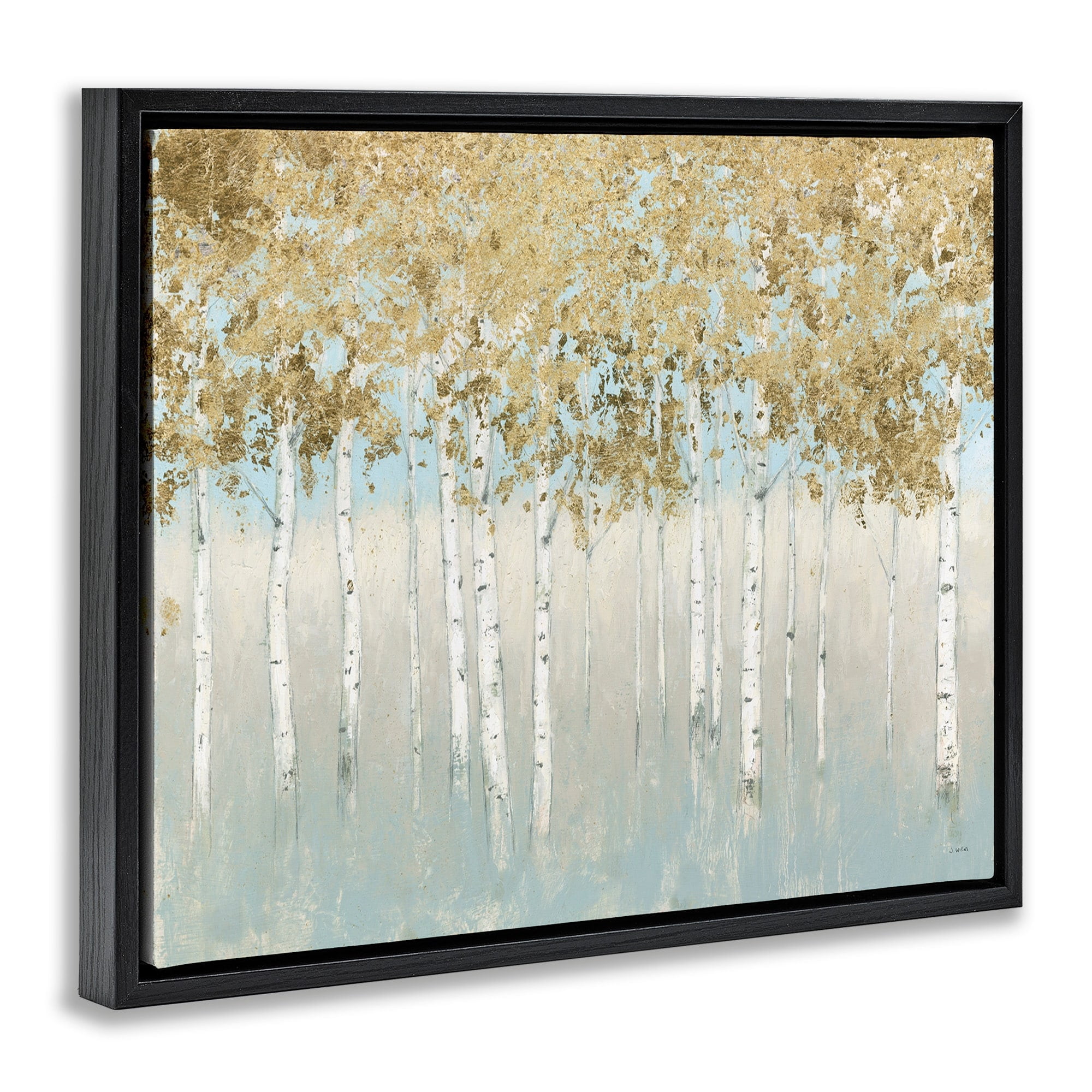 Stupell Industries Abstract Gold Tree Landscape Painting Jet Black Framed Floating Canvas Wall Art, 24x30, by James Wiens
