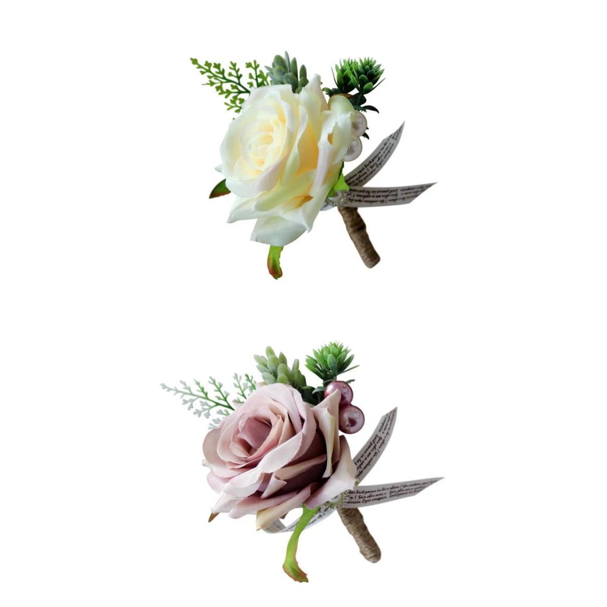 Set of 2Rose Boutonniere Buttonhole Corsage Wedding Flowers Groom Best Man Bride 