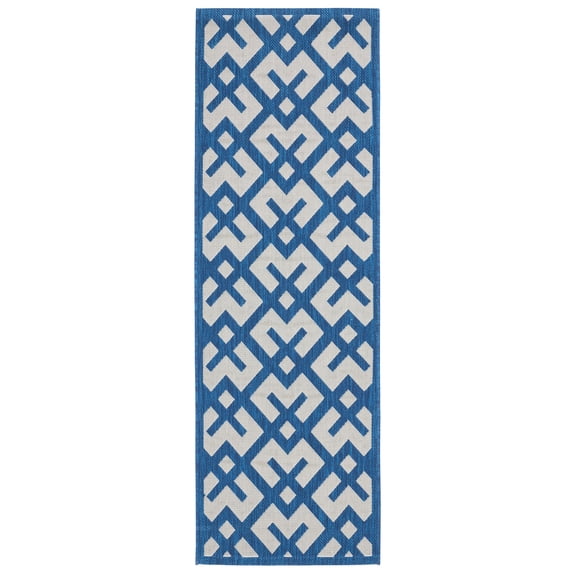 Safavieh Courtyard Alvin Geometric Indoor/Outdoor Runner Rug, Navy/Beige, 2'3" x 10'
