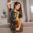 thumbnail image 3 of Disketp Prairie Meditating Lion para Camisón Corto de Manga Corta para Mujeres, Camisón Cómodo con Escote Redondo, Bonito y Confortable, 3 of 6
