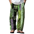 thumbnail image 2 of SGFCWSX Mens Harem Pants Patchwork Elastic Waist Drawstring Pockets Loose Boho Hippie Beach Casual Pants Green Size 4XL, 2 of 9