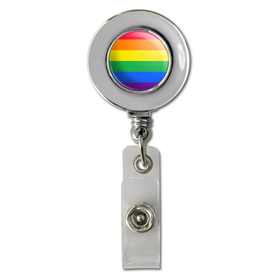 Rainbow Pride Gay Lesbian Contemporary Retractable Reel Chrome Badge ID Card Holder Clip