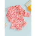 thumbnail image 3 of Arvbitana Toddler Girls One Piece Swimsuit Flower Print Long Sleeve Romper Swimwear Crew Neck Bikini Infant Casual Bathing Suit Summer Beach Wear 6M 12M 18M 24M 3T 4T, 3 of 8