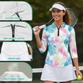 thumbnail image 6 of Uorisanigo Hawaiian Palm Leaf Women's Dry-Fit Golf Polo Shirts Size XL Versatile Women's 3/4 Sleeve Athletic Golf Shirts Fashionable Zipper Neck Workout Sports Pullover Outing Wear, 6 of 7