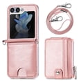 thumbnail image 3 of Nalacover for Samsung Galaxy Z Flip5 Crossbody Wallet Case with Detachable Card Slots Shoulder Strap, Zipper Pocket Premium PU Leather Shockproof Flip Cover with Kickstand Lanyard Case, Rosegold, 3 of 11