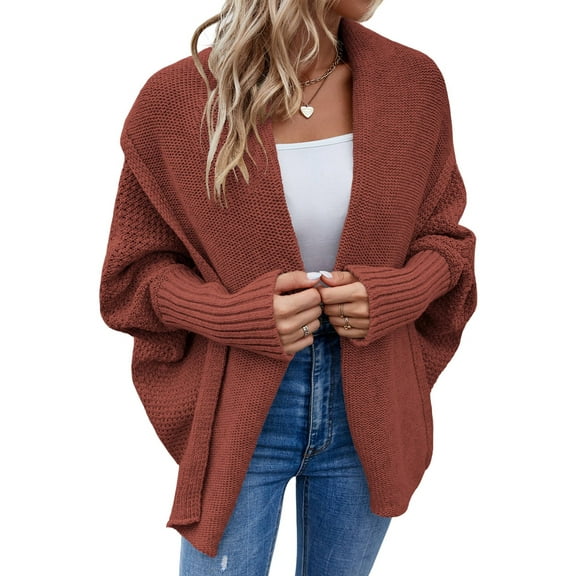 Women'S Cardigan Sweaters Oversized Chunky Knit Slouchy Wrap Batwing Open Front Outwear Coat Red S