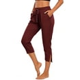 thumbnail image 2 of Capri Pants For Women Casual Capri Beach Vacation Drawstring Waist With Pockets Summer Cropped Capri Breathable Comfort Airport Travel Polished Look Wine 3XL, 2 of 6