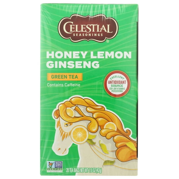Celestial Seasonings Honey Lemon Ginseng Green Tea - 20 bags per pack -- 6 packs per case.