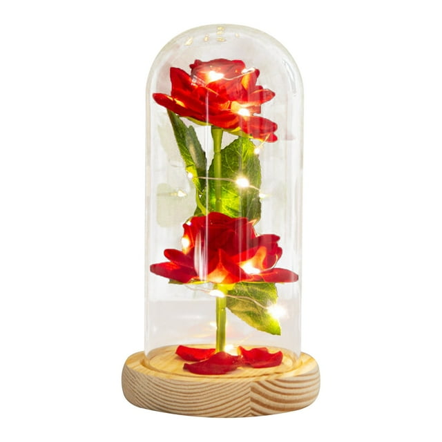 Dsscvnef Two Roses Glass Cover Atmosphere Lamp Valentine's Day for Her Home Desktop Decoration Elegant Rose Light