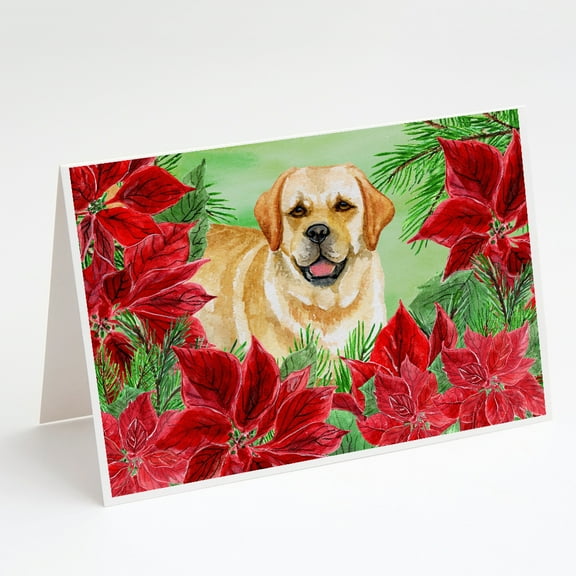 Golden Retriever Poinsettas Greeting Cards and Envelopes Pack of 8