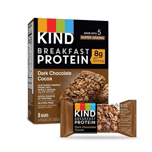 KIND Breakfast Protein Bars, Dark Chocolate Cocoa, Gluten Free, 1.76oz