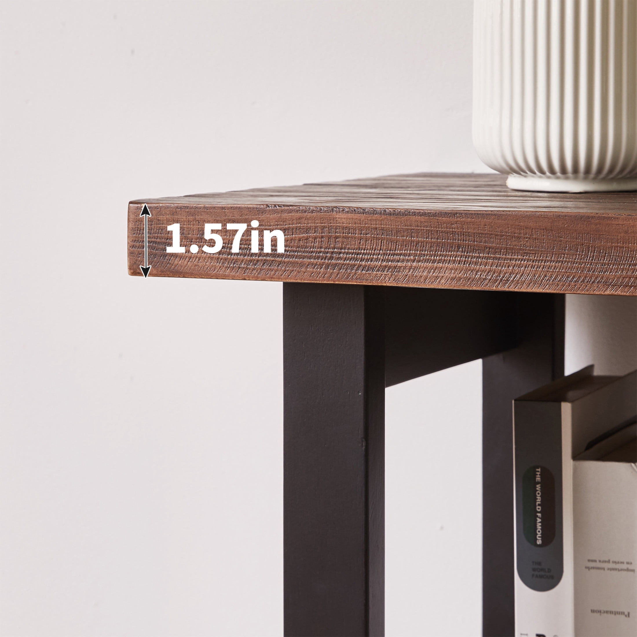 Noble House Caldon 48" Rustic Entryway Console Table with 3-Tier Storage Shelves, Distressed Pine Top, Walnut & Black
