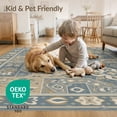 thumbnail image 4 of ODIKA 2'x3' Blue Sand Lagoon Geometric Patchwork Washable Accent Rug Traditional Ornate Floral Motifs With Intricate for Bedroom, Nursery, RV, Pet Friendly, Bedside Mat, 4 of 7