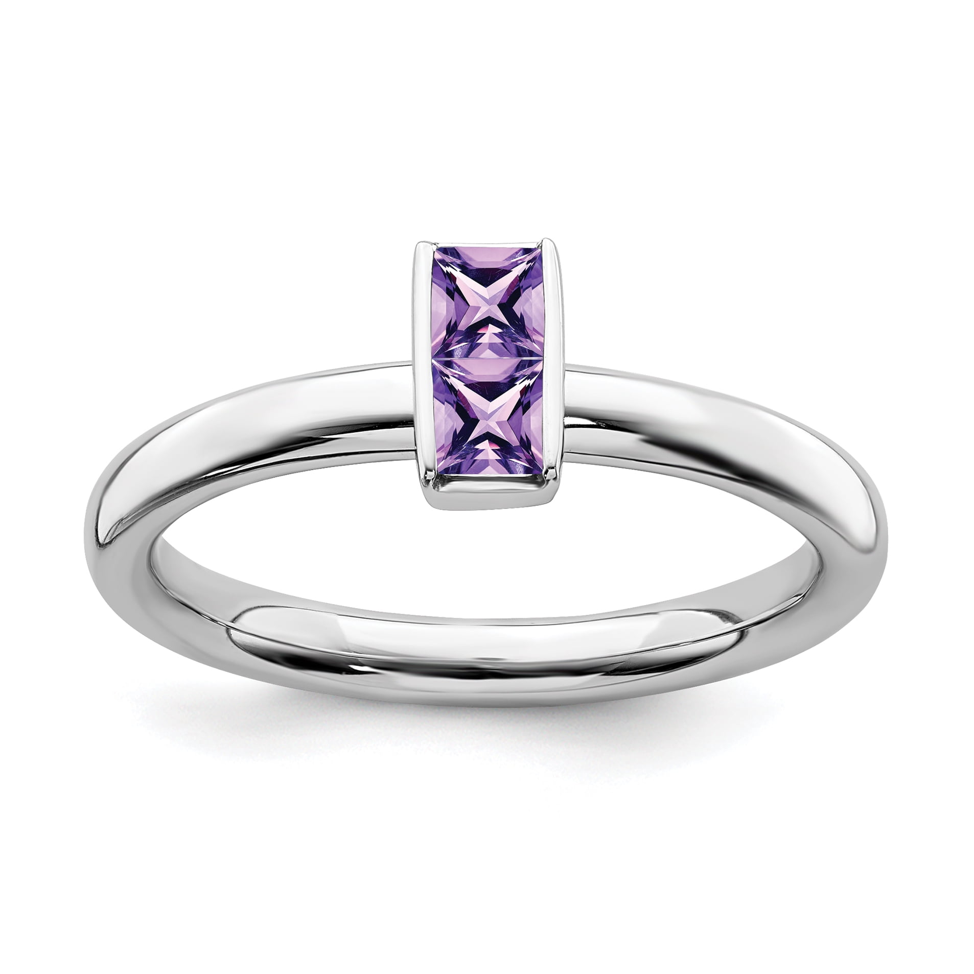 Beautiful Sterling Silver Stackable Expressions Amethyst Rhodium Ring