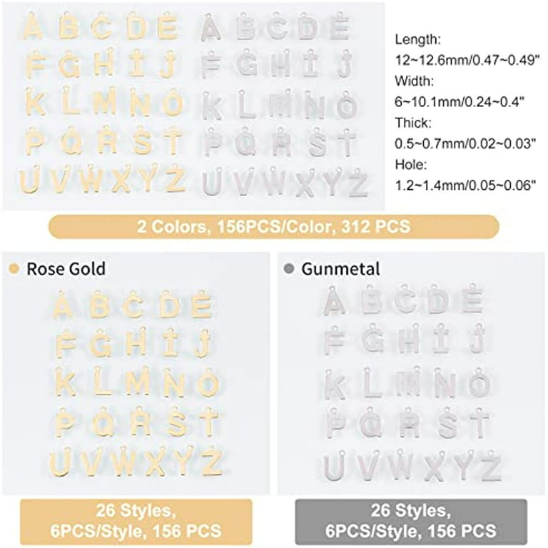 312Pcs 2 Colors Metal Alphabet Charms Stainless Steel Cute Letter Charms  A-Z Initial Letter Charms for Necklace and Bracelet Making Craft