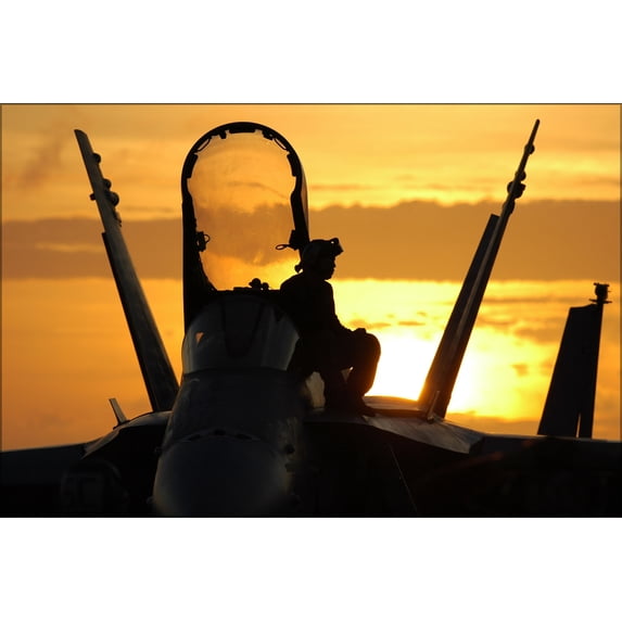 24"x36" Gallery Poster, sunset from atop an FA-18 Hornet f-18 USS Kitty Hawk (CV 63)