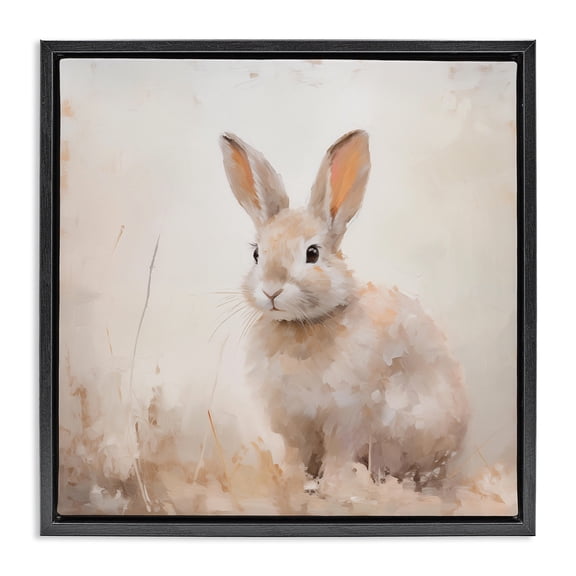 Stupell Industries Neutral Gazing Bunny Animals Painting Black Floater Framed Canvas Art Print Wall Art, 18 x 18