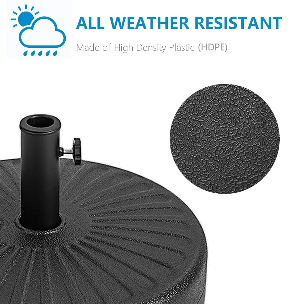 Abble 80 lbs Patio Umbrella Base Heavy Duty HDPE Circular Water and Sand Fillable Umbrella Stand for Yard Garden Poolside 20" Round in Black