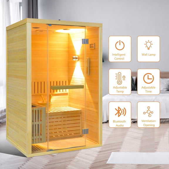 HOSAUNA  Traditional Steam Sauna for 2-Person–, 3000W Canadian Hemlock Wood with Stone, Bucket & Ladle for Home