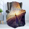 thumbnail image 4 of Sunset Soft Flannel Fleece Throw Blanket, Woman Walking on Railway by Lavender Garden Spring Horizon Fantasy Design, Cozy Plush for Indoor and Outdoor Use, 50" x 60", Violet and Mustard, by Ambesonne, 4 of 5