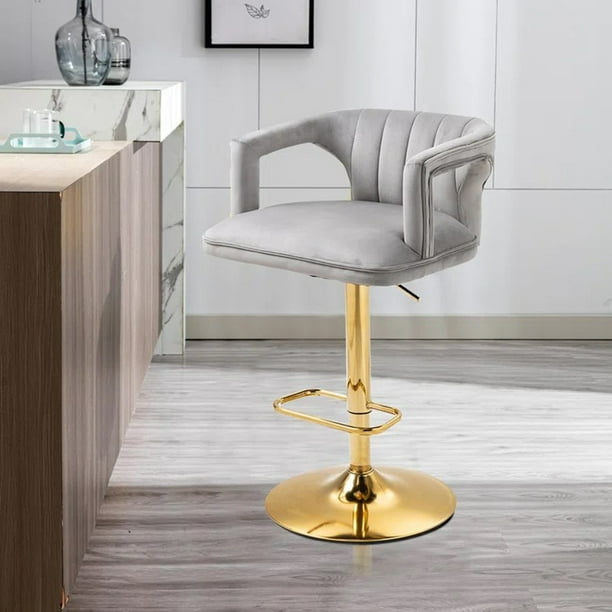 360° Velvet Swivel Bar Stools with Low Back & Footrest, Adjustable