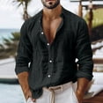 thumbnail image 2 of BiZtdJrK Mens Casual Cotton Linen Shirts Long Sleeve Button Down Shirt Turndown Collar Regular Fit Lightweight Solid Color Tops Black XXL, 2 of 9