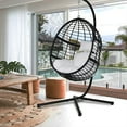 Abble Outdoor Wicker Hanging Basket Swing Chair with Cushion and Stand Black & White