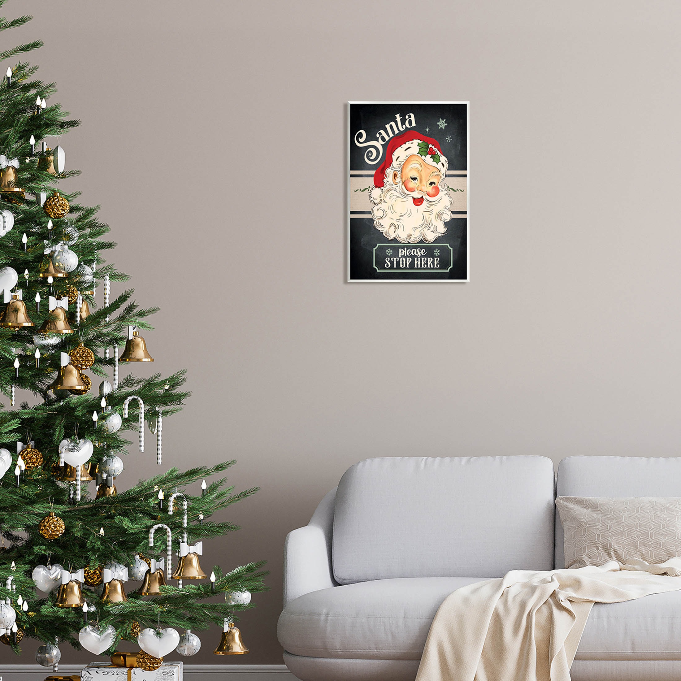 Santa Please Stop Here Vintage Smiling Holiday Graphic Art Unframed Art Print Wall Art