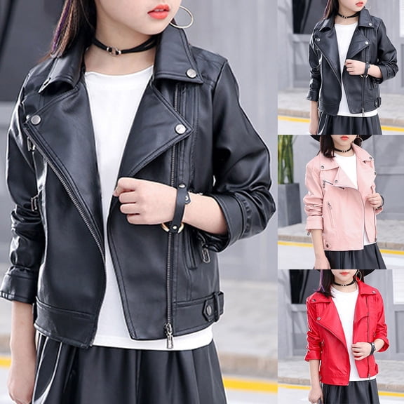 Teen Girls Faux Leather Moto Biker Jacket Asymmetrical Zip Up Long Sleeve Trendy 15-16 Years Outerwear Streetwear