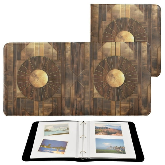 Leather Cover Photo Album 80 Pockets 4x6 Photos Bookshelf Picture Album Abstract Wood Geometric