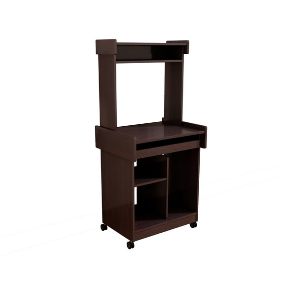 Izzovium Microwave Cart Coffee Station Computer Cart with Hutch, Gliding Shelf & Locking Castors, Espresso Finish, 24.75"L x 19.25"W x 53.75"H