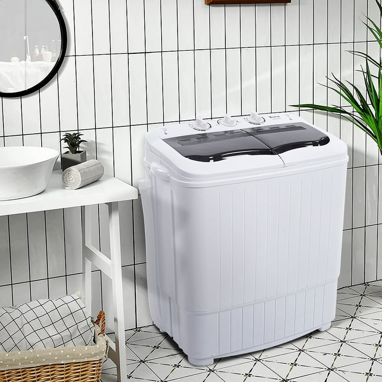 14.3 lbs Portable Mini Washing Machine Twin Tub Compact Laundry Machine with Drain Pump - Grey
