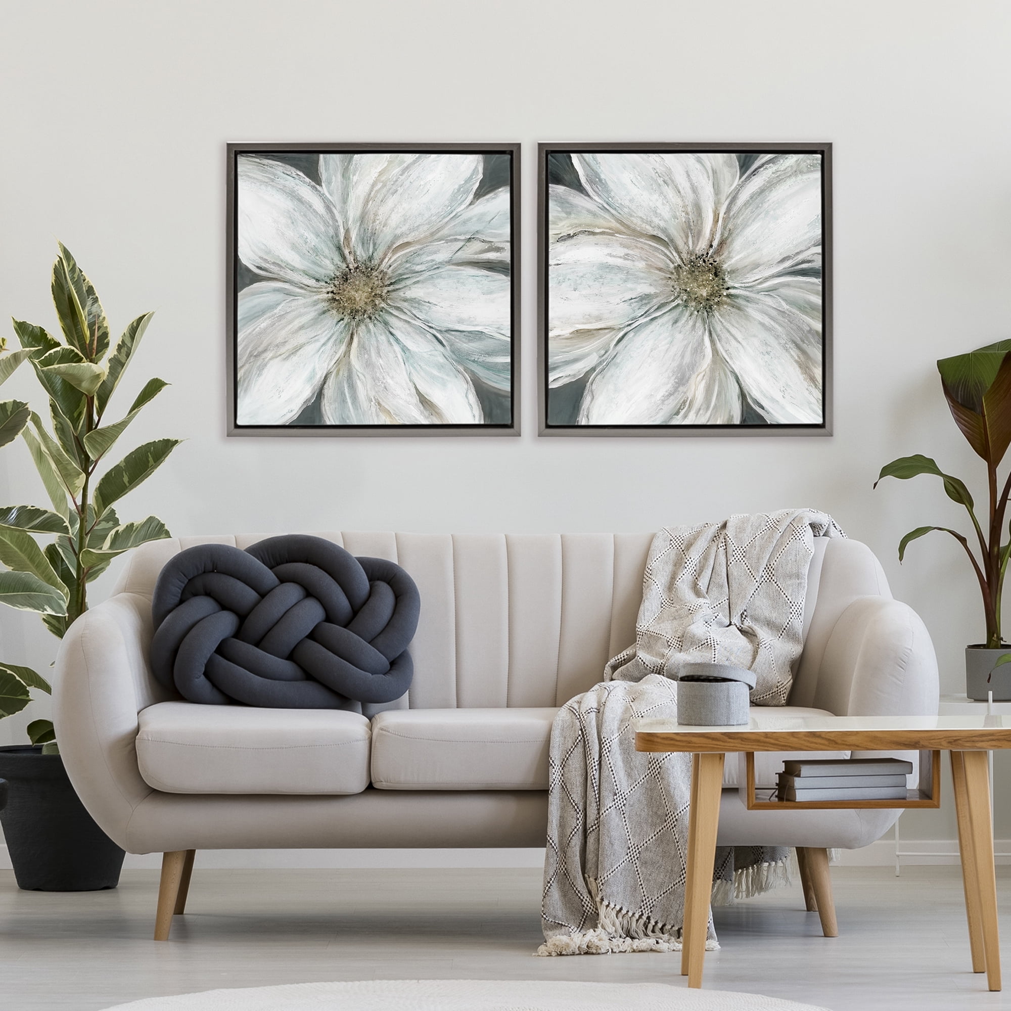 Stupell Industries Soft White Blossoms Closeup 2 Piece Gray Framed Floater Canvas Set, design by Carol Robinson