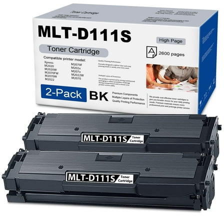 D111S Toner Cartridge Compatible for Samsung  MLT-D111S Black Toner Cartridges Printer 2 Pack