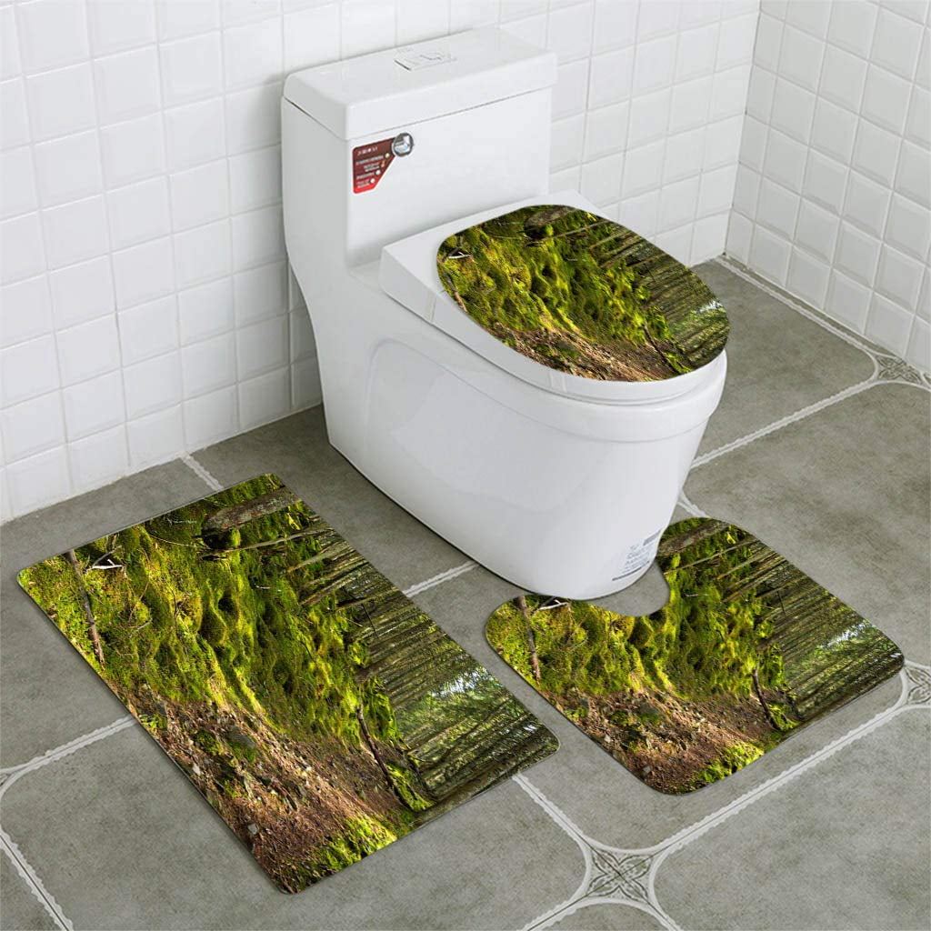 CHAPLLE Pathway in a Green Forest 3 Piece Bathroom Rugs Set Bath Rug