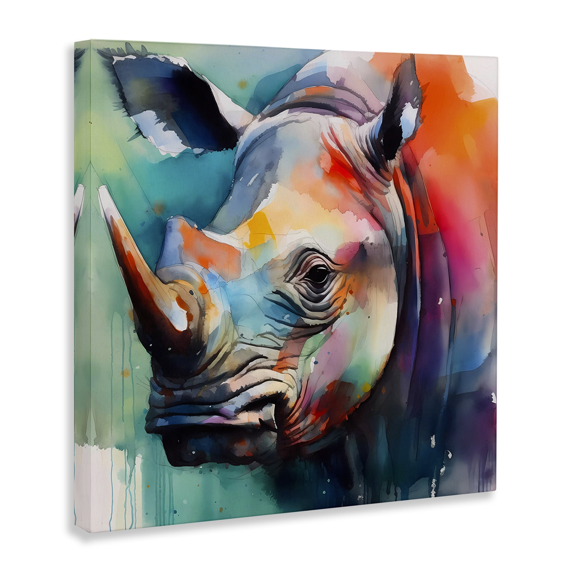 Stupell Industries Rhino with Modern Hues Animals & Insects Painting Gallery Wrapped Canvas Art Print Wall Art, 17 x 17