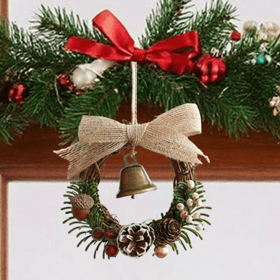 Bxaolu Small Christmas Wreath Mini Wreaths for Kitchen Window Chair Backs with Ribbon Bell Artificial Greenery Christmas Wreaths for Farmhouse Holiday Decoration(Red,1Pack)