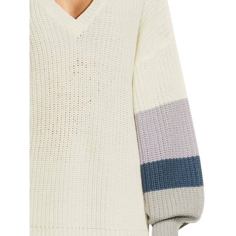 What s Next Women s V Neck Shaker Stitch Pullover Sweater with