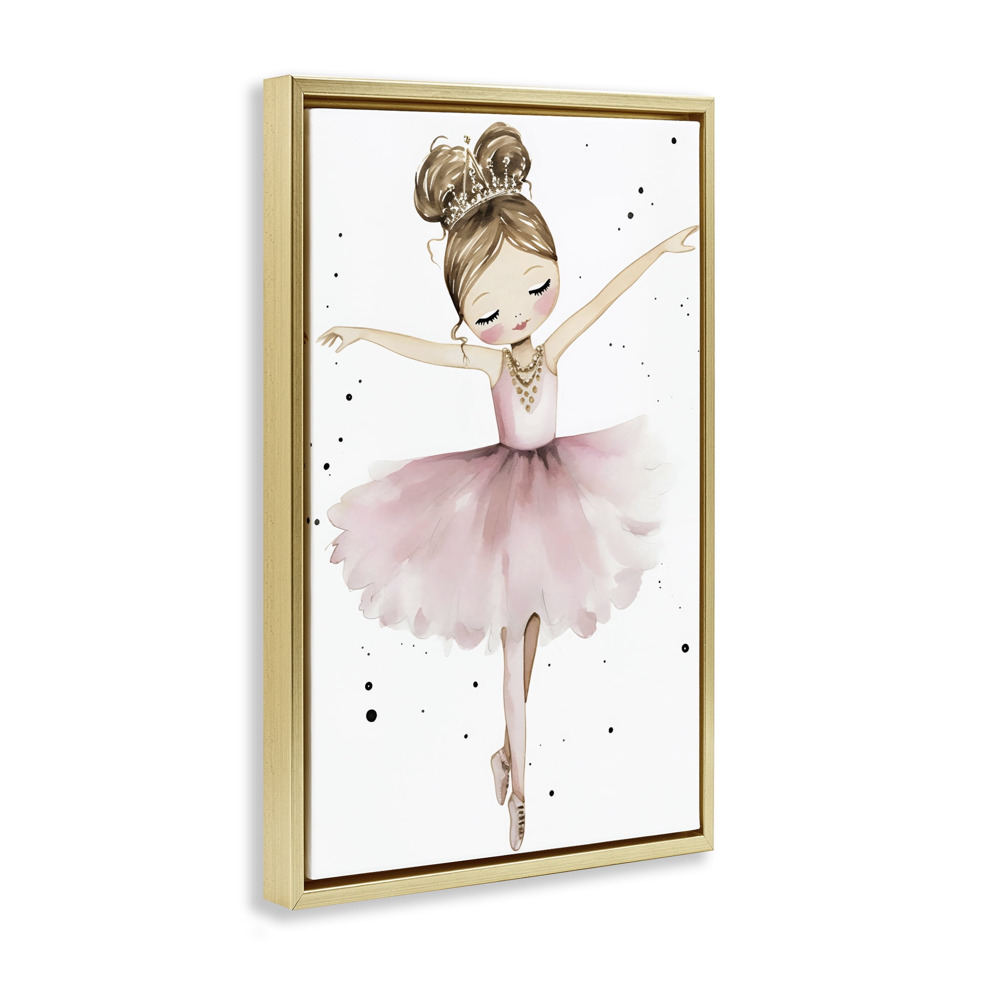 Stupell Industries Pointe Princess in Pink Tutu Gold Framed Floater Canvas Wall Art, design by Creative Studio