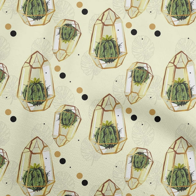 oneOone Georgette Viscose Beige Fabric Plants Cactus Sewing Craft Projects Fabric Prints By Yard 42 Inch Wide