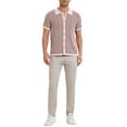 thumbnail image 2 of Polo de punto a rayas INSPIRE CHIC para hombres, camisetas de polo de manga corta con botones, jacquard, talla S, color caqui, 2 of 6