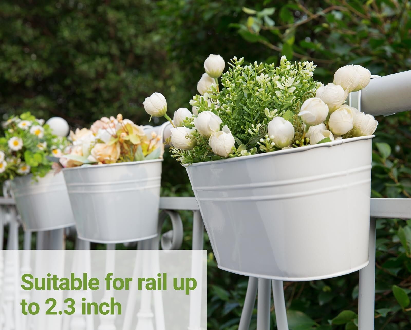 Metal Iron Hanging Flower Pots for Railing Fence Outdoor Planter Hanging Bucket Pots Countryside Style Window Flower Plant Holder with Detachable Hooks Home Decor,Black,3 Pcs