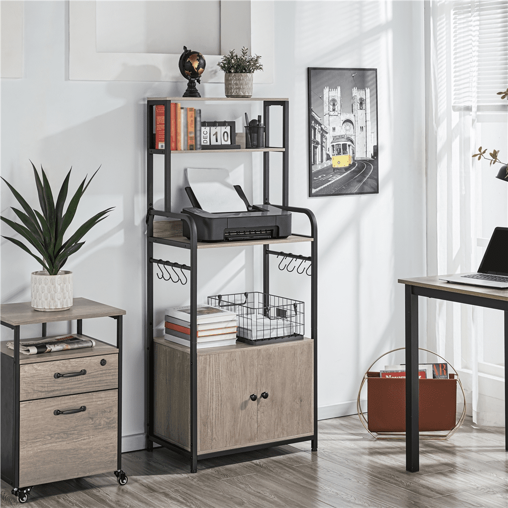 Alden Design Wooden Kitchen Baker's Rack Utility Storage Shelf Unit Microwave Stand, Gray