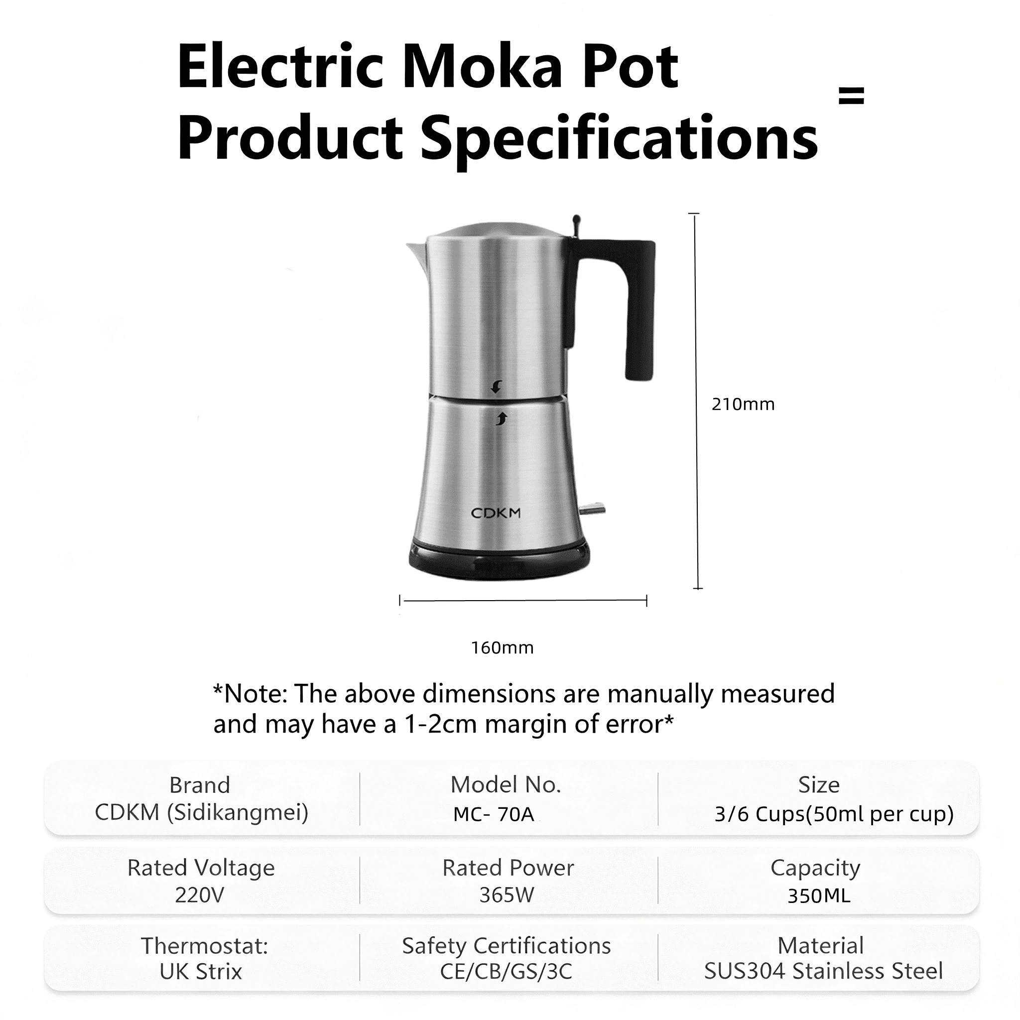 CDKM Fully Automatic Electric Mocha Pot - One-Touch Safe Brewing, Anti-Dry Burn, 3-6 Cup Capacity, Stainless Steel Coffee Maker, Perfect Gift Idea