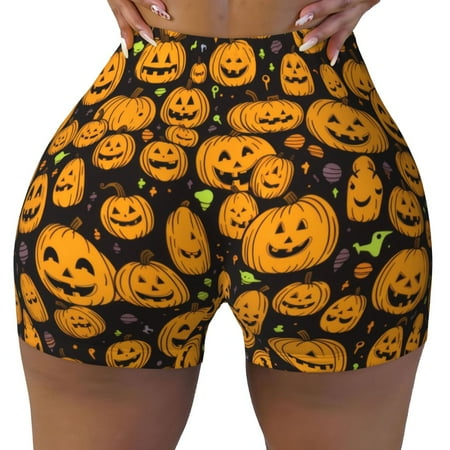 Workout Shorts Women  Halloween Cute Pumpkin Biker Shorts for Women Running Gym Spandex Shorts Tummy Control