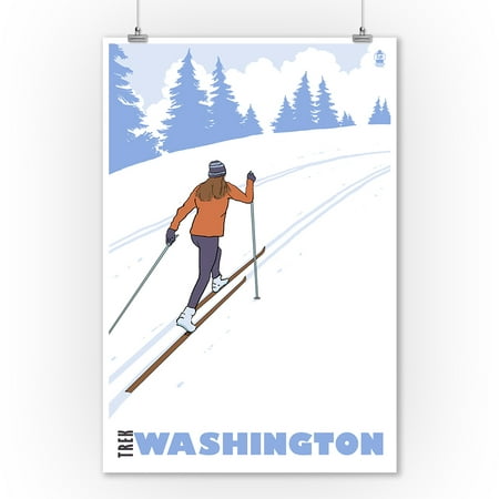 Washington - Trek Washington, Cross Country Skier - Lantern Press Original Poster (9x12 Art Print, Wall Decor Travel