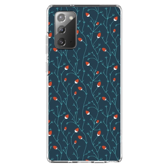 DistinctInk Clear Shockproof Hybrid Case for Galaxy Note 20 ULTRA (6.9" Screen) - TPU Bumper, Acrylic Back, Tempered Glass Screen Protector - Modern Floral - Strawberry Vine - Teal Navy