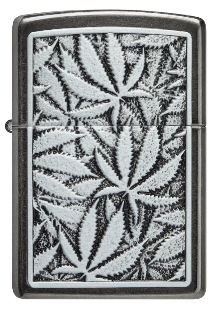 Zippo Leaf Emblem Design Grey Pocket Lighter